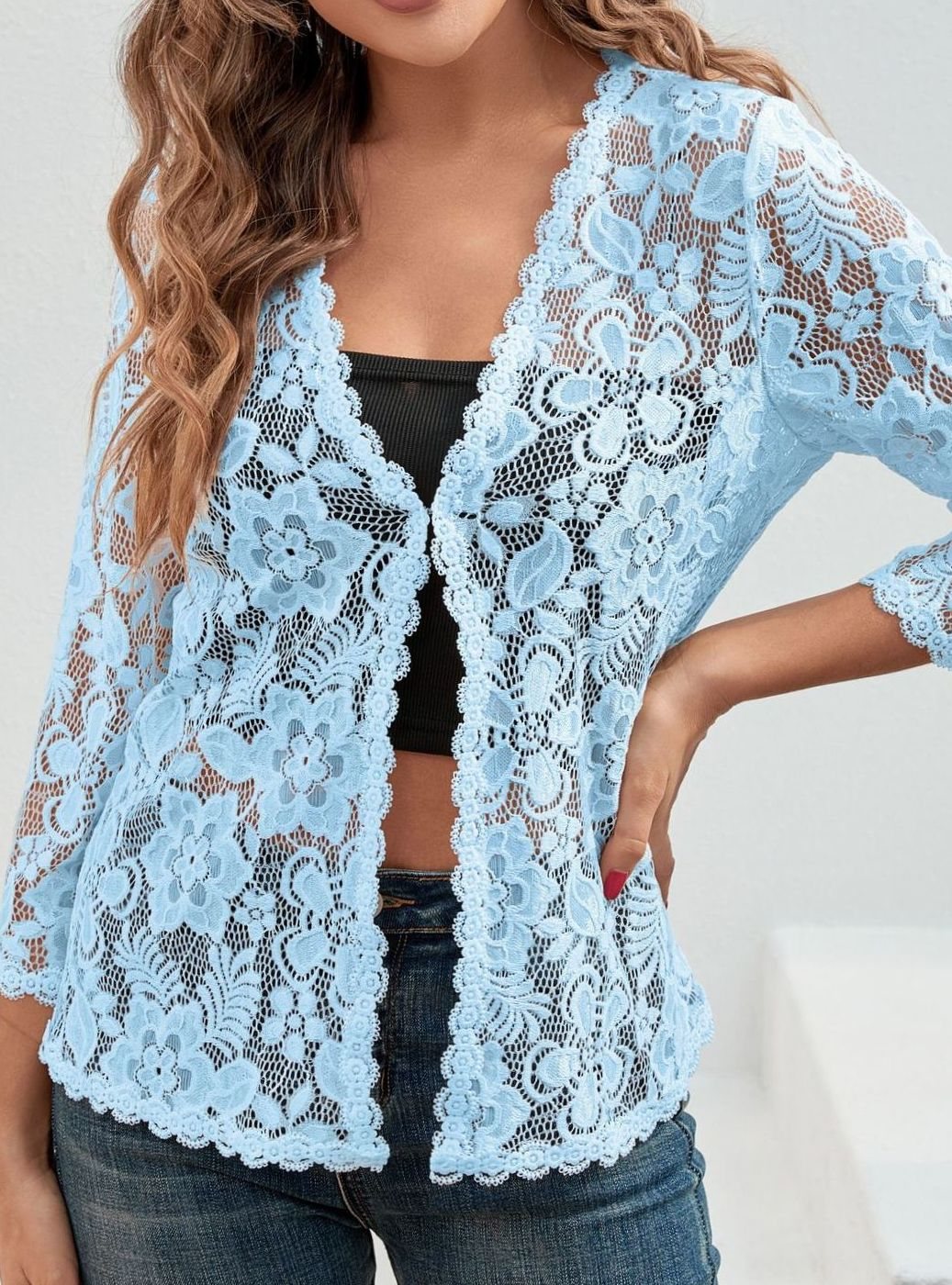 Women's Floral Lace Open-Front Cardigan