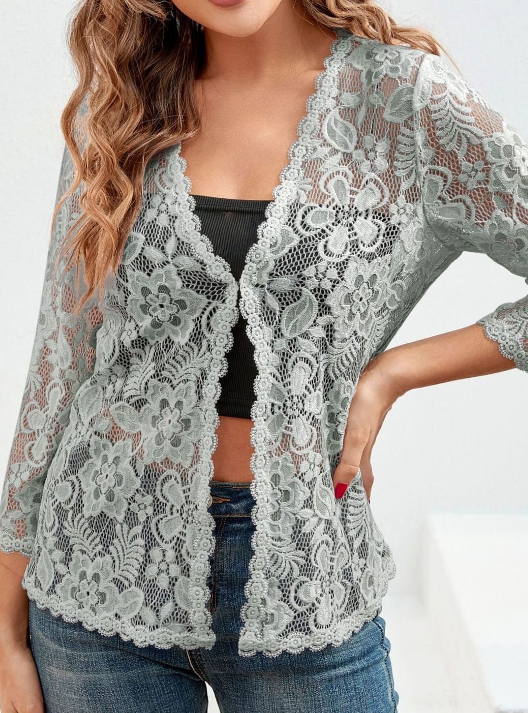 Women's Floral Lace Open-Front Cardigan