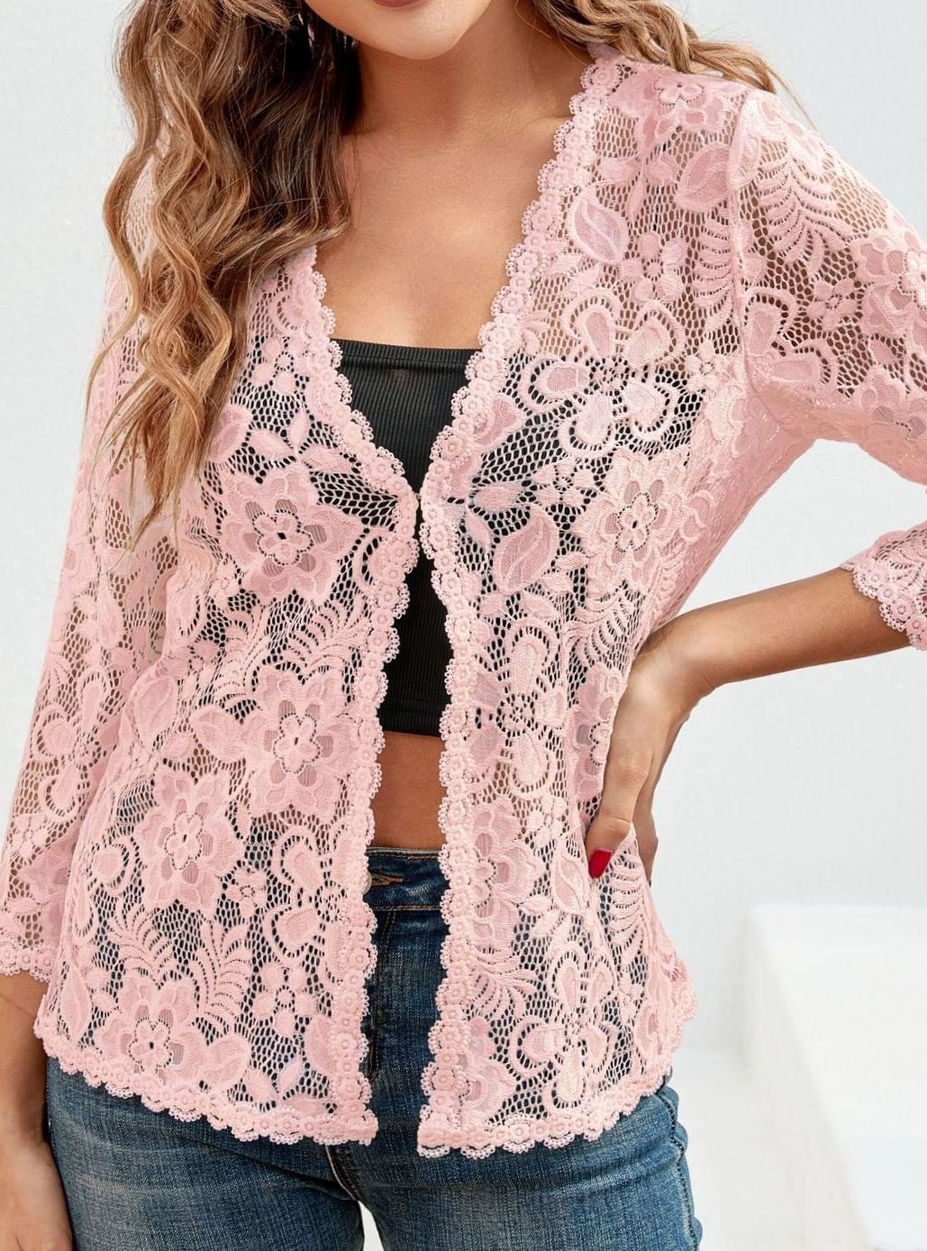 Women's Floral Lace Open-Front Cardigan