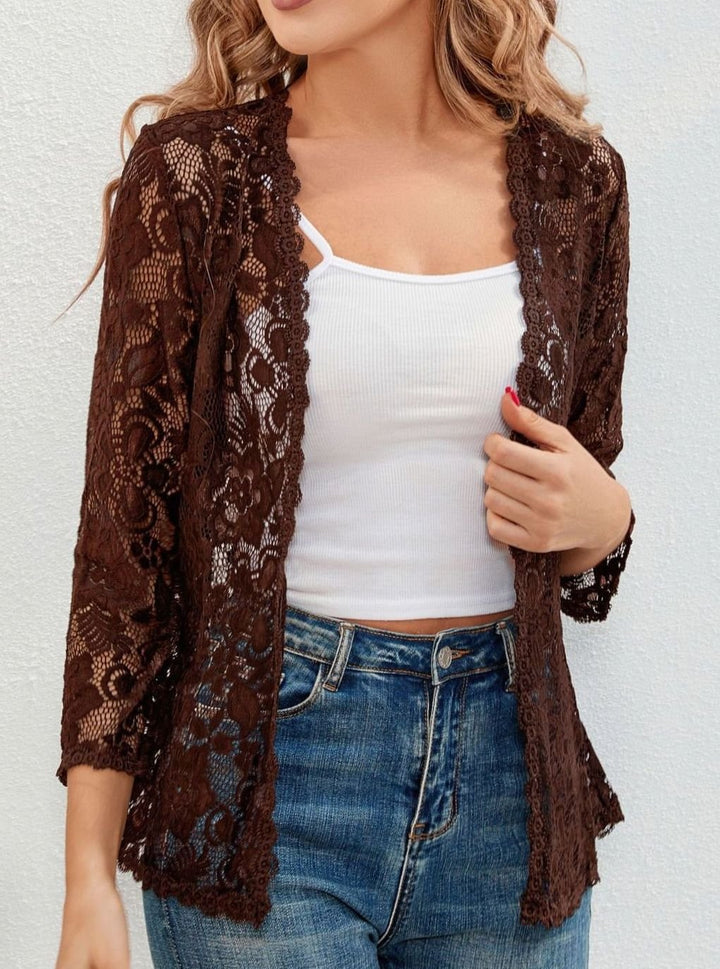 Women's Floral Lace Open-Front Cardigan