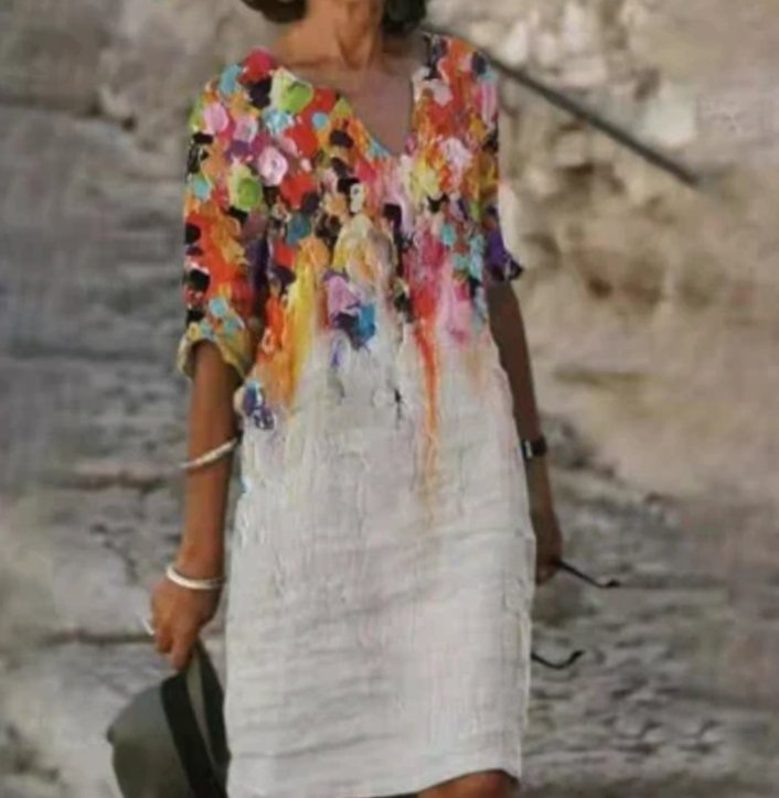 Women's Floral V-Neck Loose-Fit Green Midi Dress - Multi