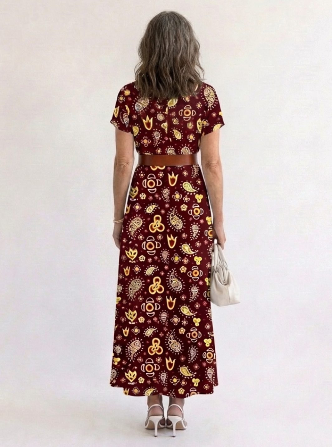 Women's Floral V-Neck Midi Dress Short Sleeve A-Line