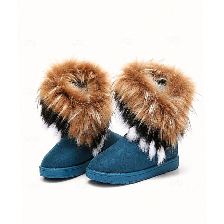 Women's Fluffy Fur-Trim Slip-On Winter Boots - Blue