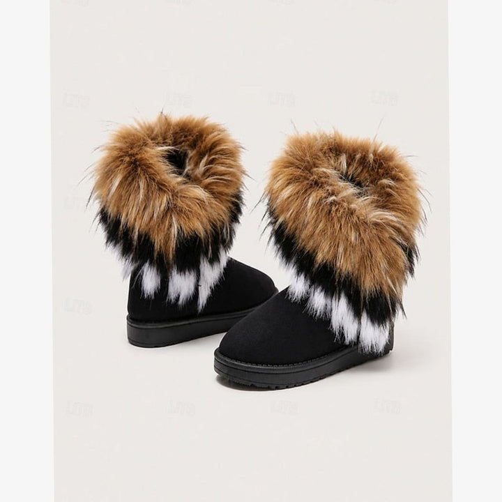 Women's Fluffy Fur-Trim Slip-On Winter Boots - Black