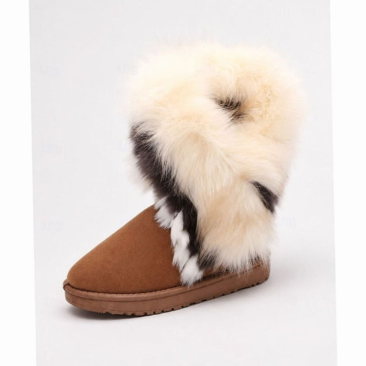 Women's Fluffy Fur-Trim Slip-On Winter Boots - White / Yellow