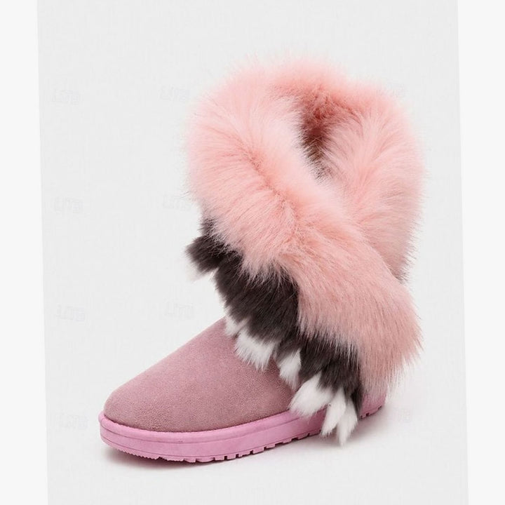 Women's Fluffy Fur-Trim Slip-On Winter Boots - Pink