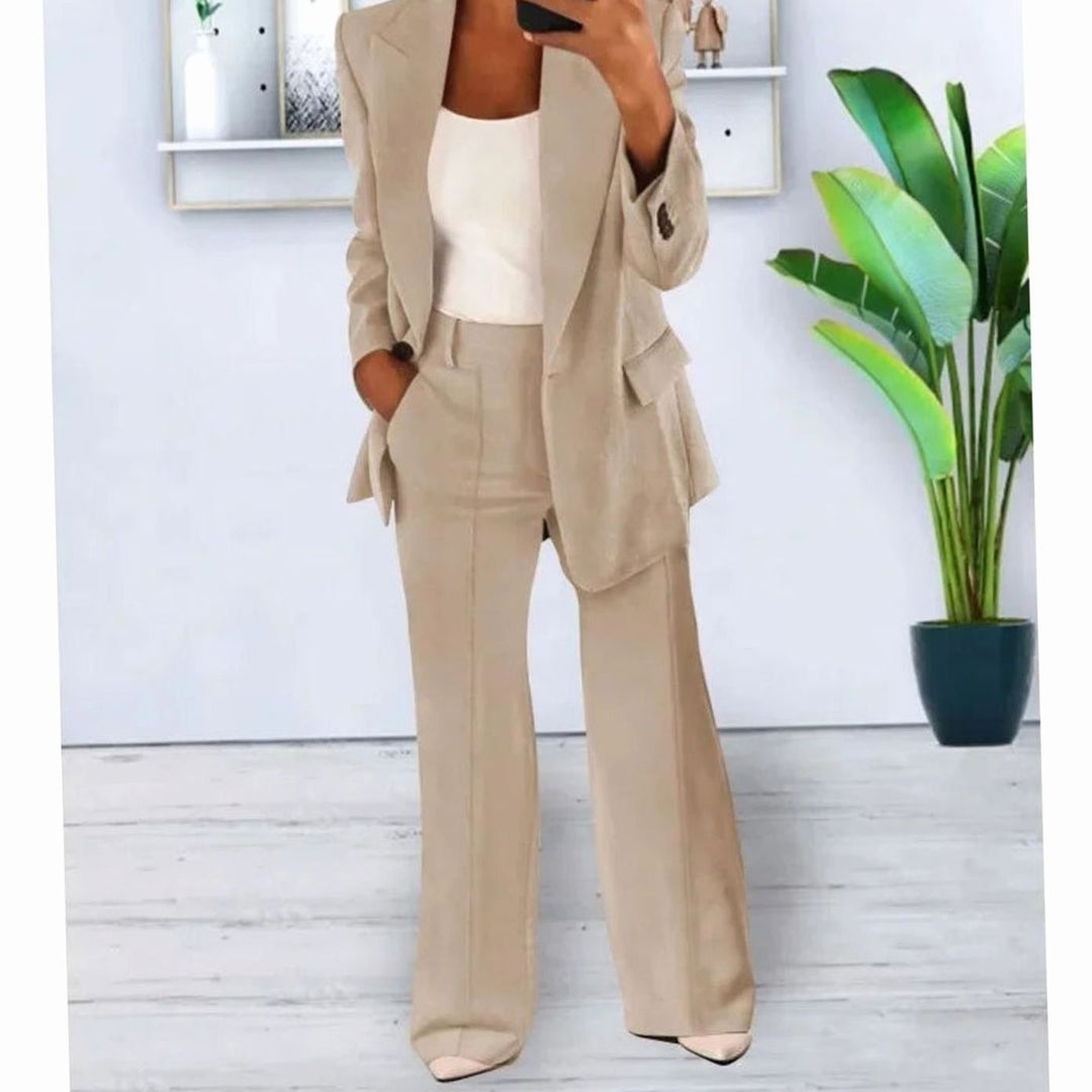 Women's Formal Blazer Suit Set Straight-Leg Pants Two-Piece - Apricot