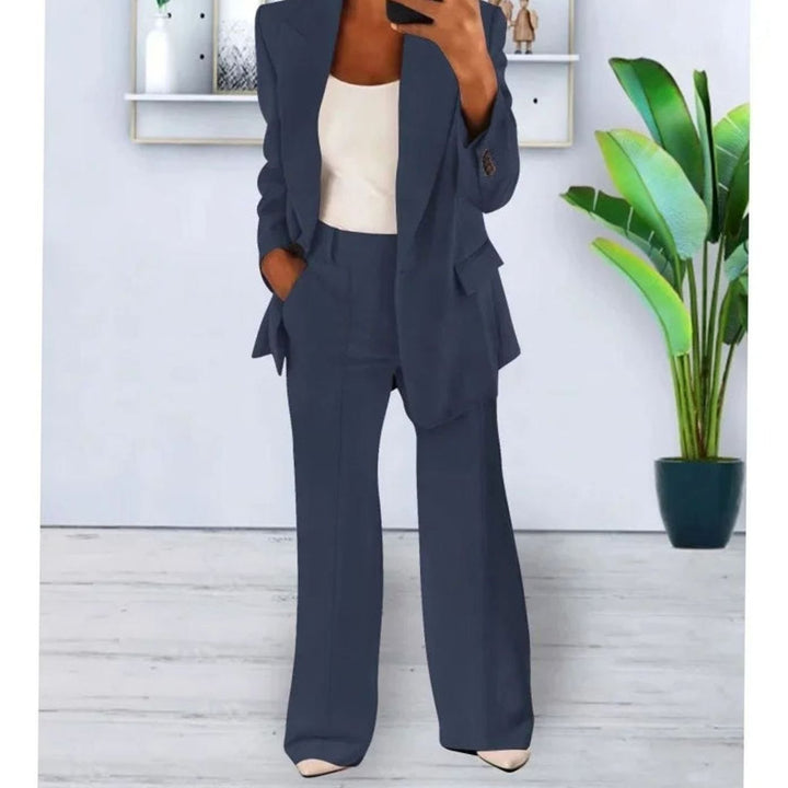 Women's Formal Blazer Suit Set Straight-Leg Pants Two-Piece - Dark Blue