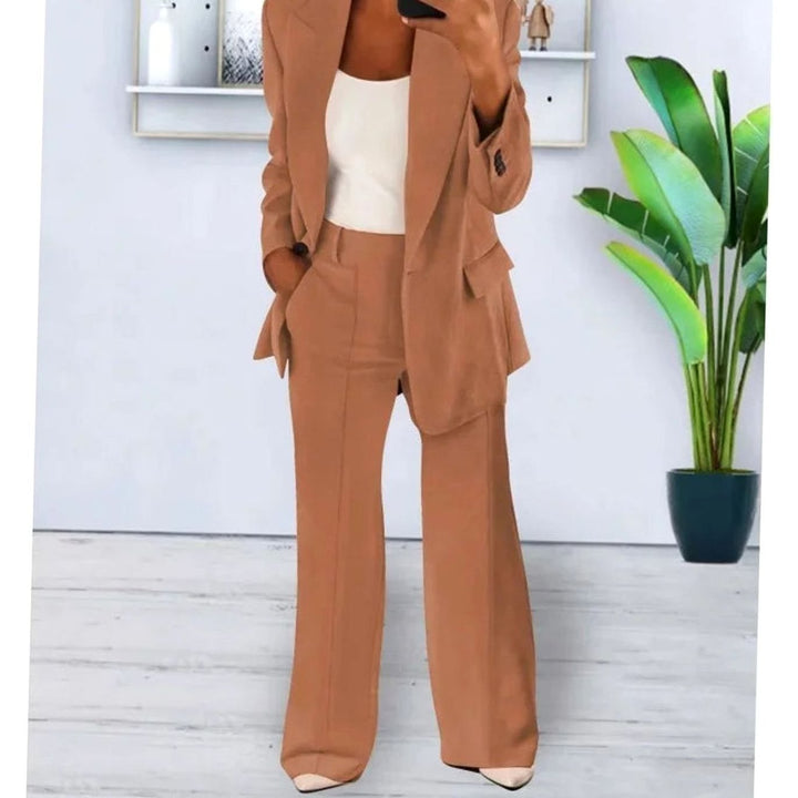 Women's Formal Blazer Suit Set Straight-Leg Pants Two-Piece - Bronze