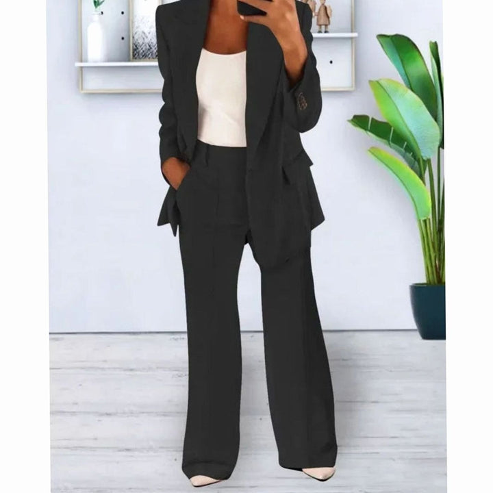 Women's Formal Blazer Suit Set Straight-Leg Pants Two-Piece - Black