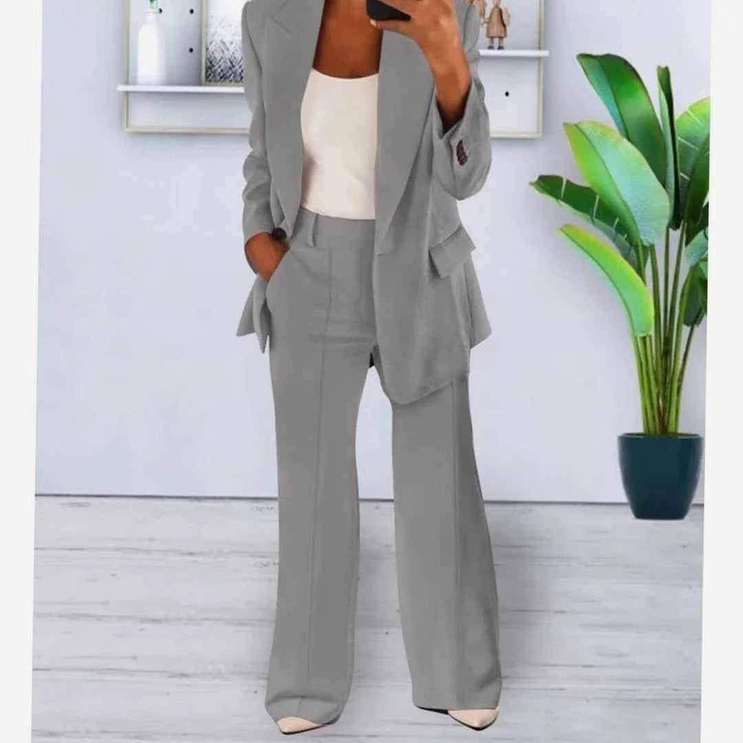 Women's Formal Blazer Suit Set Straight-Leg Pants Two-Piece - Gray