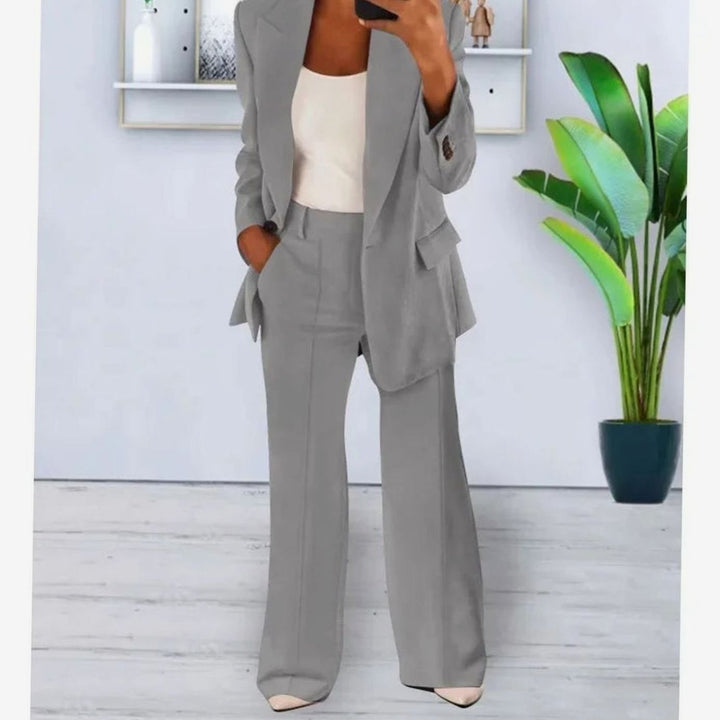 Women's Formal Blazer Suit Set Straight-Leg Pants Two-Piece - Gray