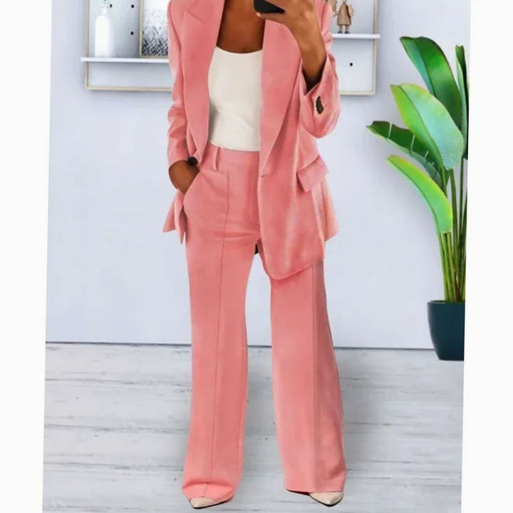 Women's Formal Blazer Suit Set Straight-Leg Pants Two-Piece - Pink