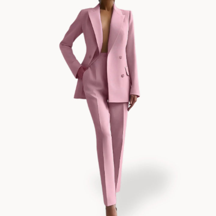 Women's Formal Double-Breasted Peak-Lapel Tailored Suit Set - Pink