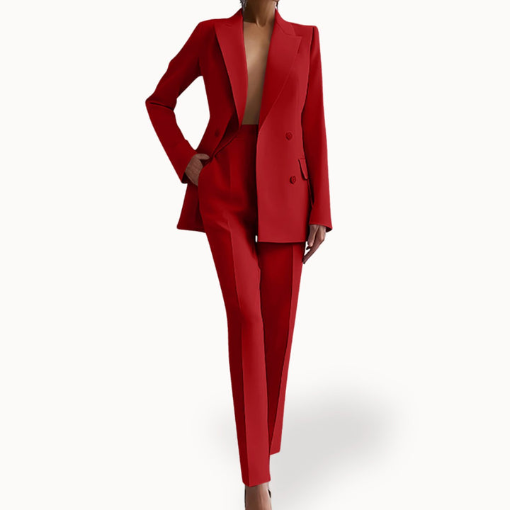 Women's Formal Double-Breasted Peak-Lapel Tailored Suit Set - Red