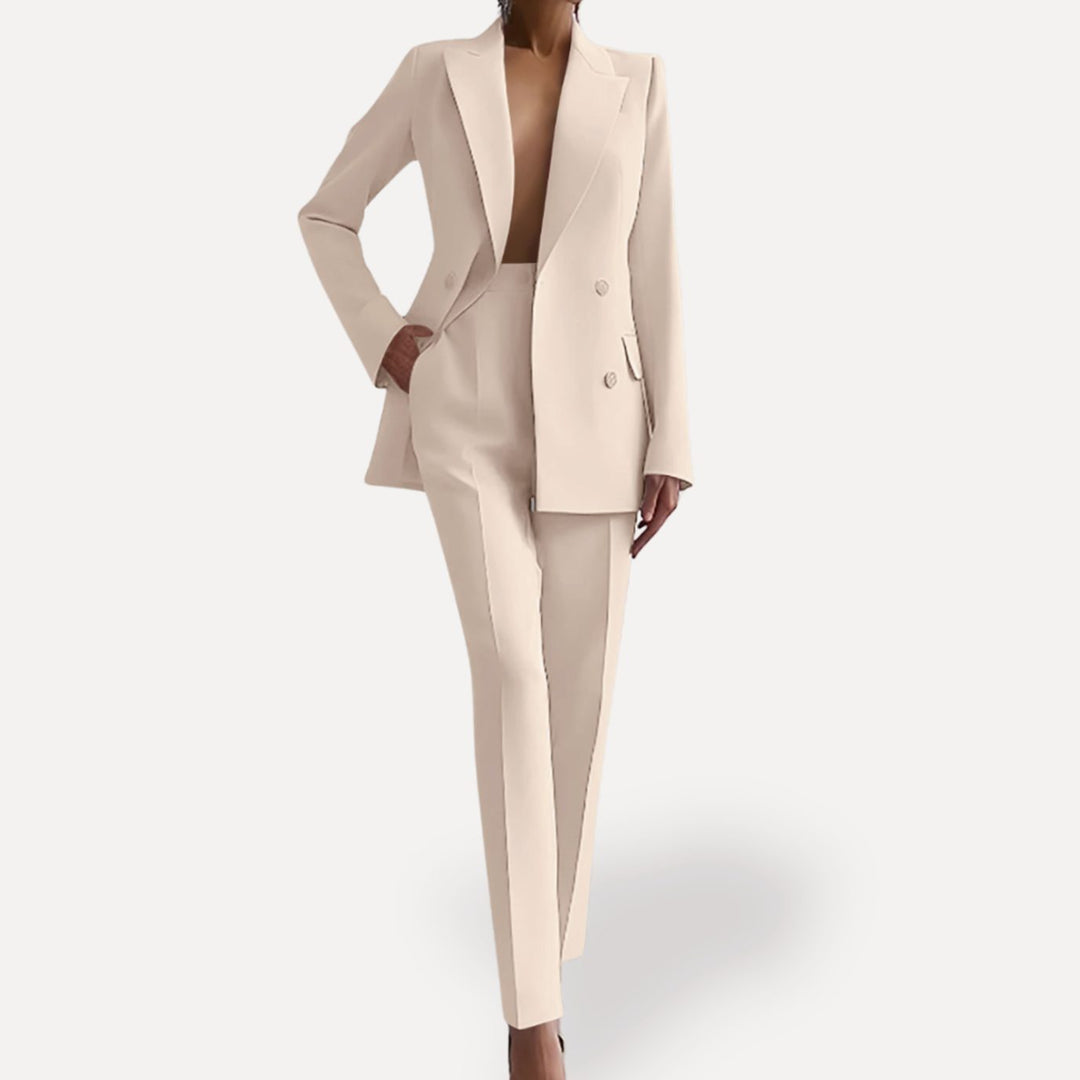 Women's Formal Double-Breasted Peak-Lapel Tailored Suit Set - White