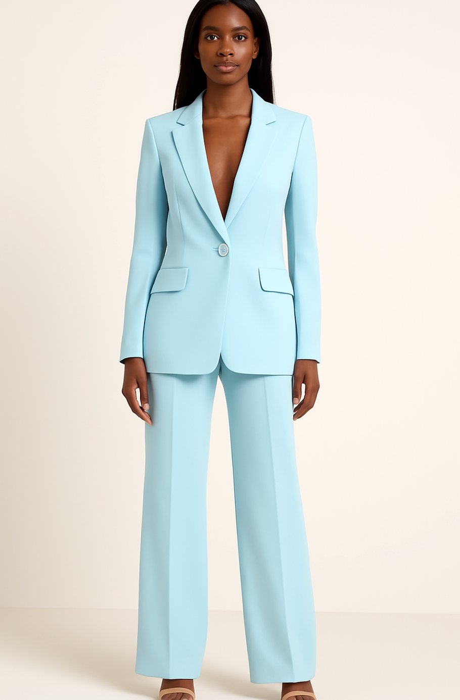 Women's Formal Tailored Single-Button Blazer Suit Set - Turquoise