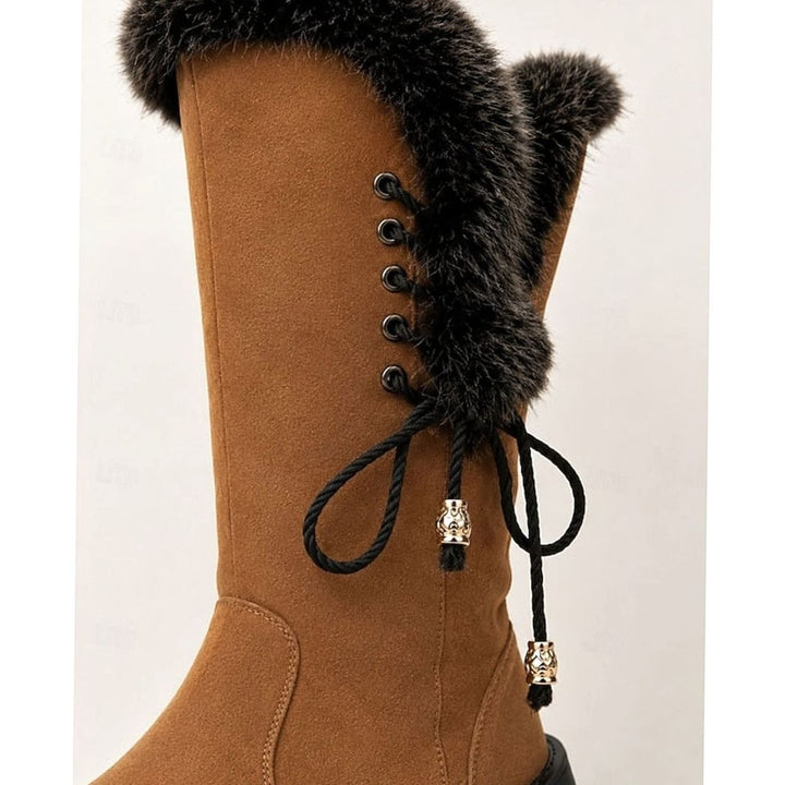 Women's Fur-Trimmed Knee-High Winter Boots Low Block Heel