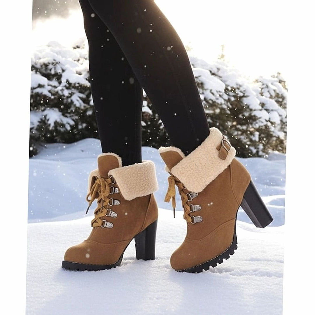 Women's Fur-Trimmed Lace-Up Chunky Heel Winter Boots