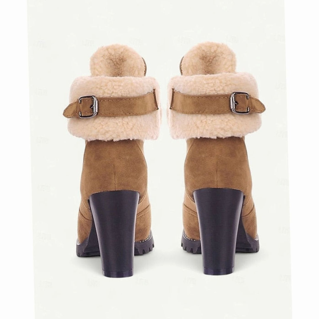 Women's Fur-Trimmed Lace-Up Chunky Heel Winter Boots