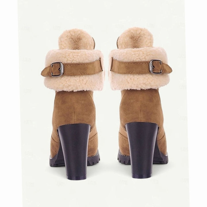 Women's Fur-Trimmed Lace-Up Chunky Heel Winter Boots