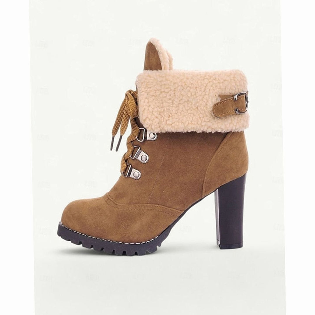 Women's Fur-Trimmed Lace-Up Chunky Heel Winter Boots