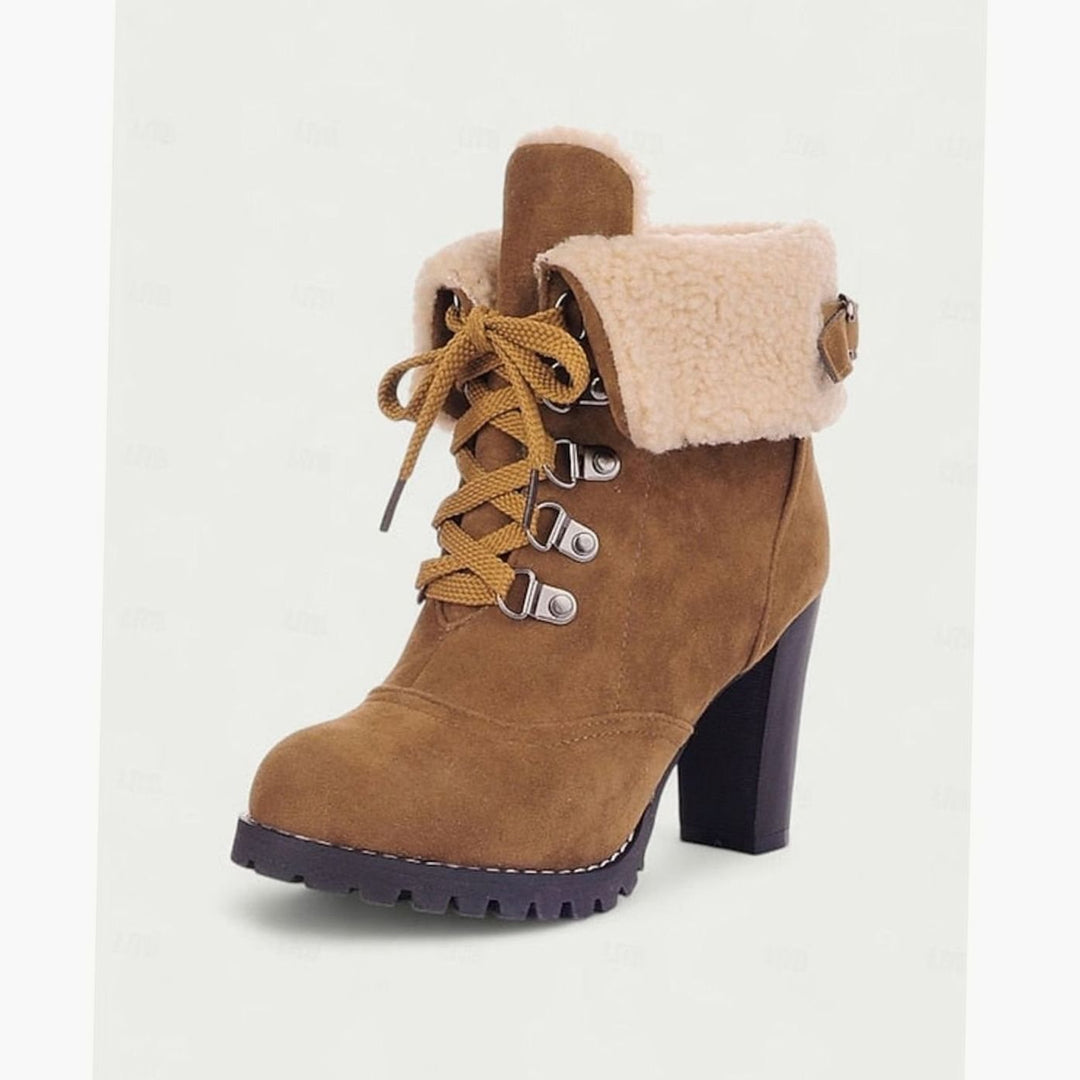 Women's Fur-Trimmed Lace-Up Chunky Heel Winter Boots