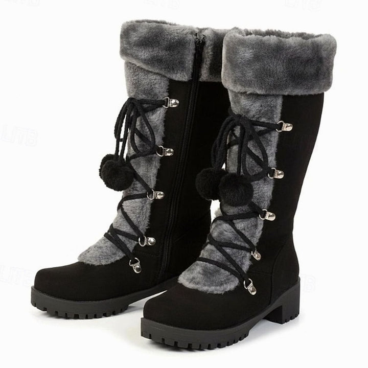 Women's Fur-Trimmed Lace-Up Mid-Calf Winter Boots