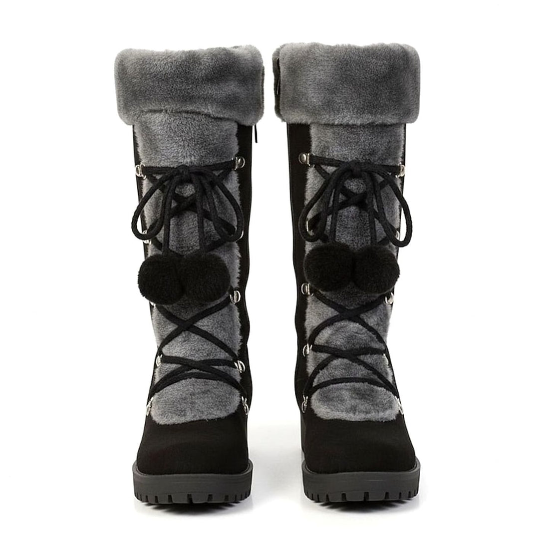 Women's Fur-Trimmed Lace-Up Mid-Calf Winter Boots