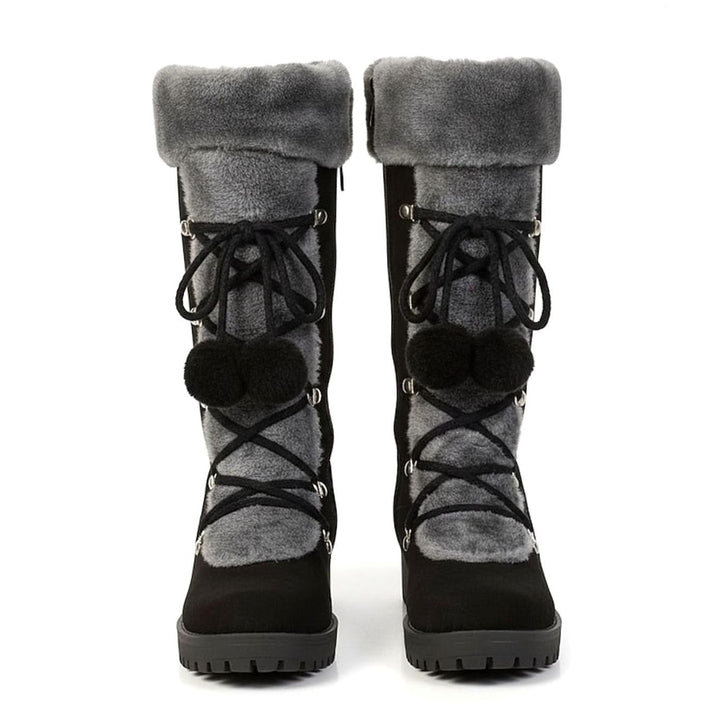 Women's Fur-Trimmed Lace-Up Mid-Calf Winter Boots