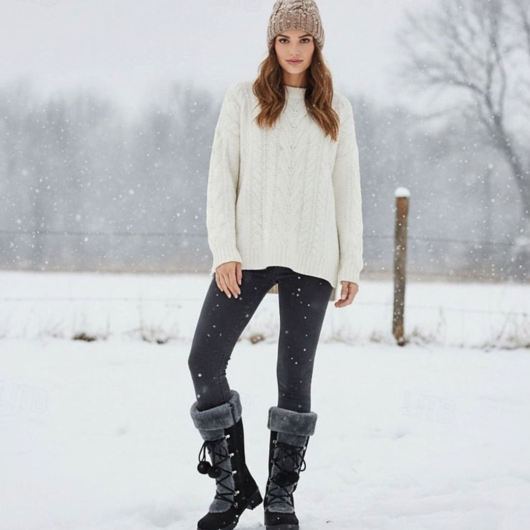 Women's Fur-Trimmed Lace-Up Mid-Calf Winter Boots