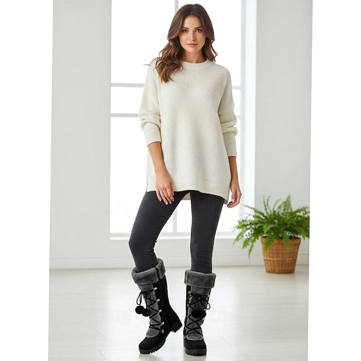 Women's Fur-Trimmed Lace-Up Mid-Calf Winter Boots