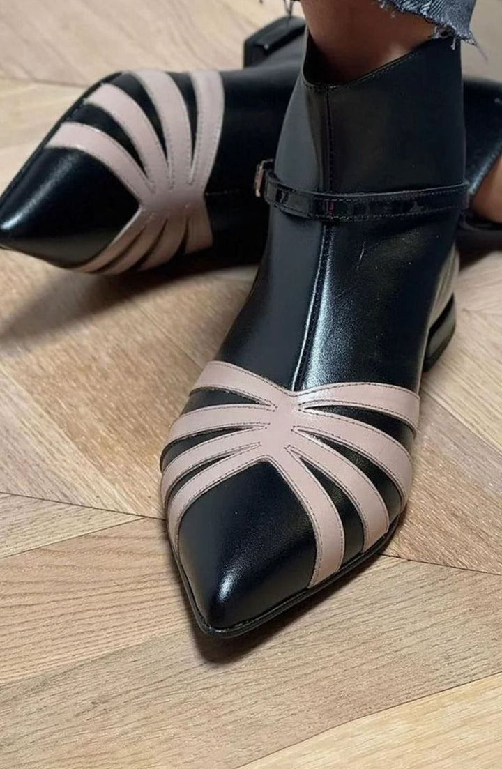 Women's Geometric Pointed-Toe Buckle Ankle Boots, Black - Black