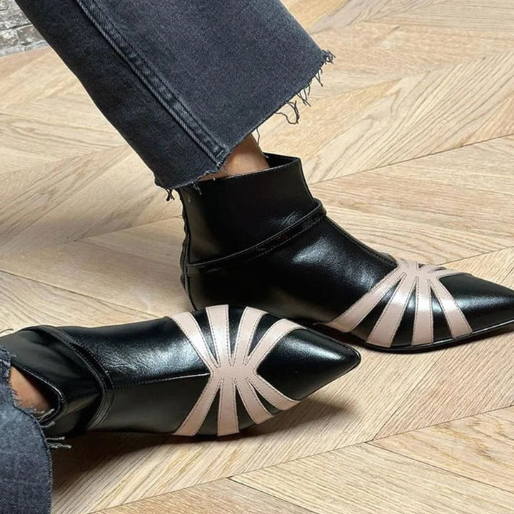 Women's Geometric Pointed-Toe Buckle Ankle Boots, Black