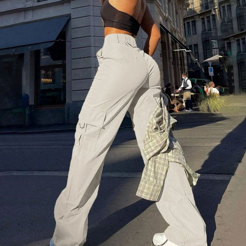 Women's High-Waist Wide-Leg Cargo Trousers Utility Pants