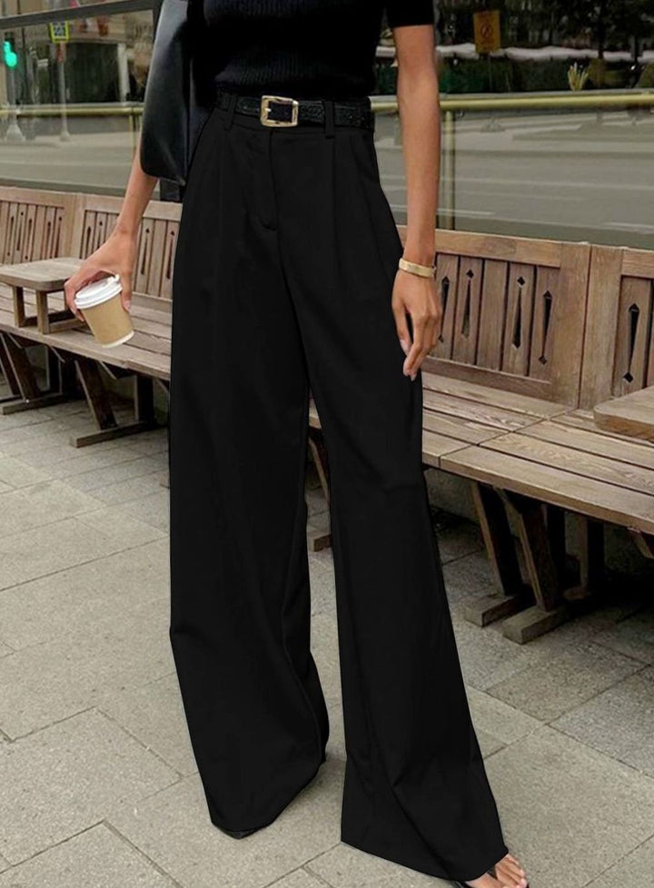 Women's High-Waist Wide-Leg Pleated Tailored Trousers - Black