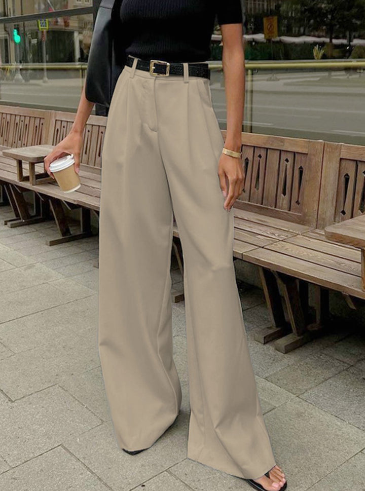 Women's High-Waist Wide-Leg Pleated Tailored Trousers - Khaki