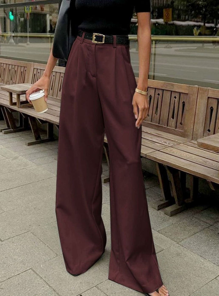 Women's High-Waist Wide-Leg Pleated Tailored Trousers - Burgundy