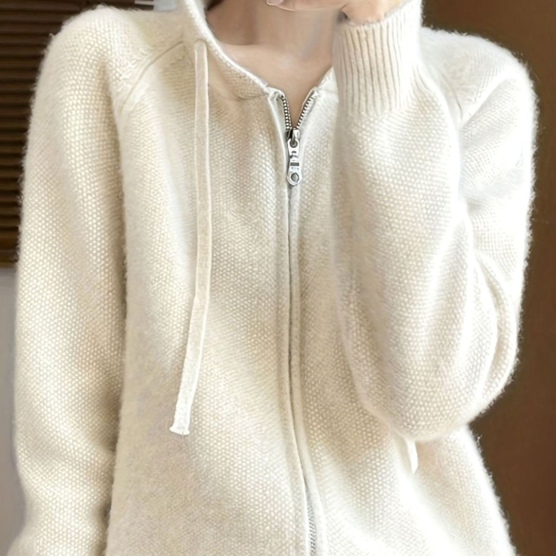 Women's Hooded Full-Zip Knit Cardigan Sweater - Apricot