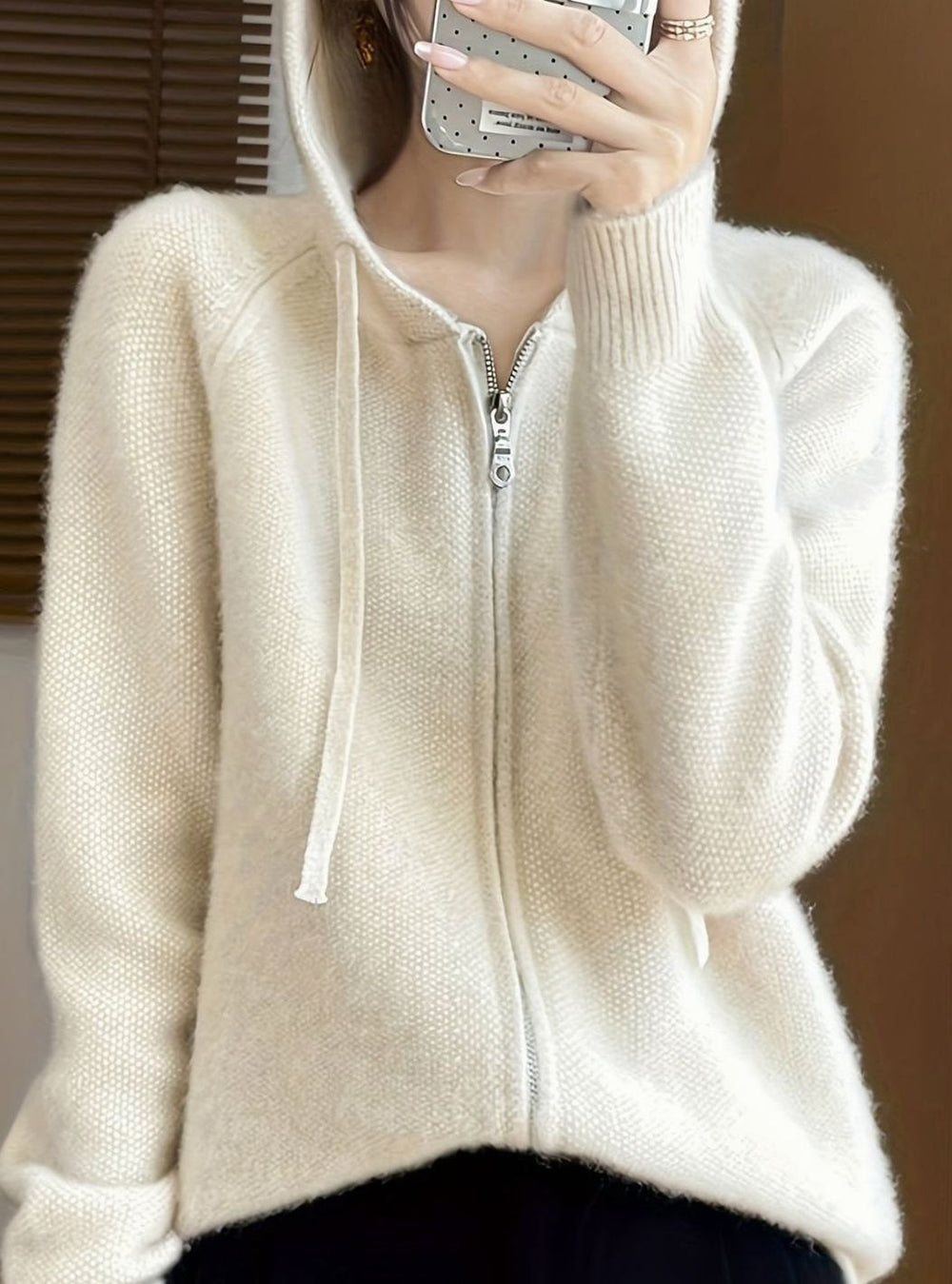 Women's Hooded Full-Zip Knit Cardigan Sweater
