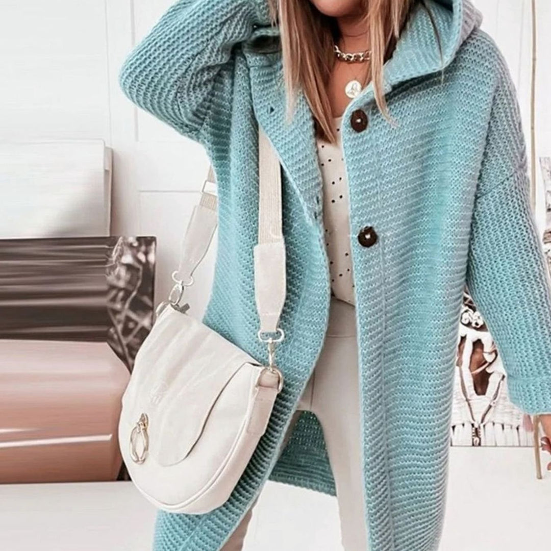 Women's Hooded Open-Front Textured Knit Winter Cardigan - Mint Green