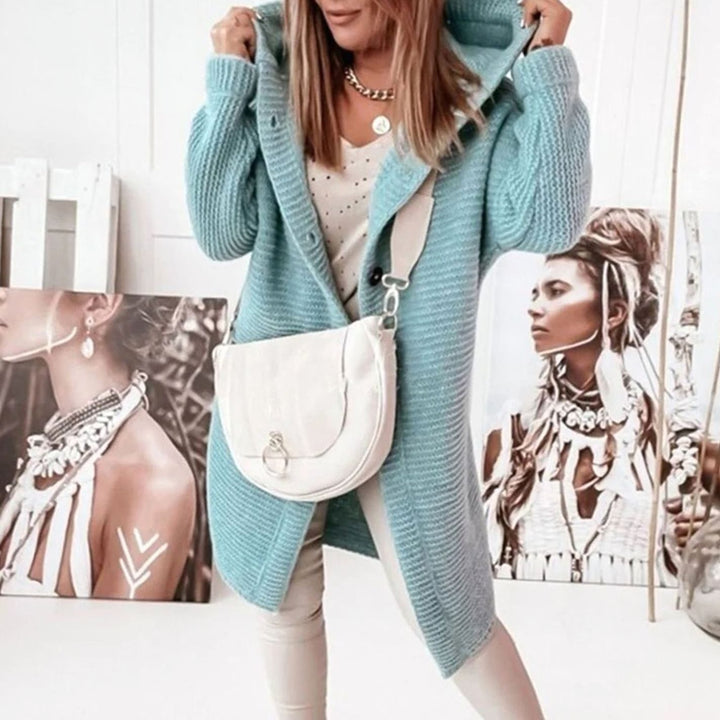Women's Hooded Open-Front Textured Knit Winter Cardigan