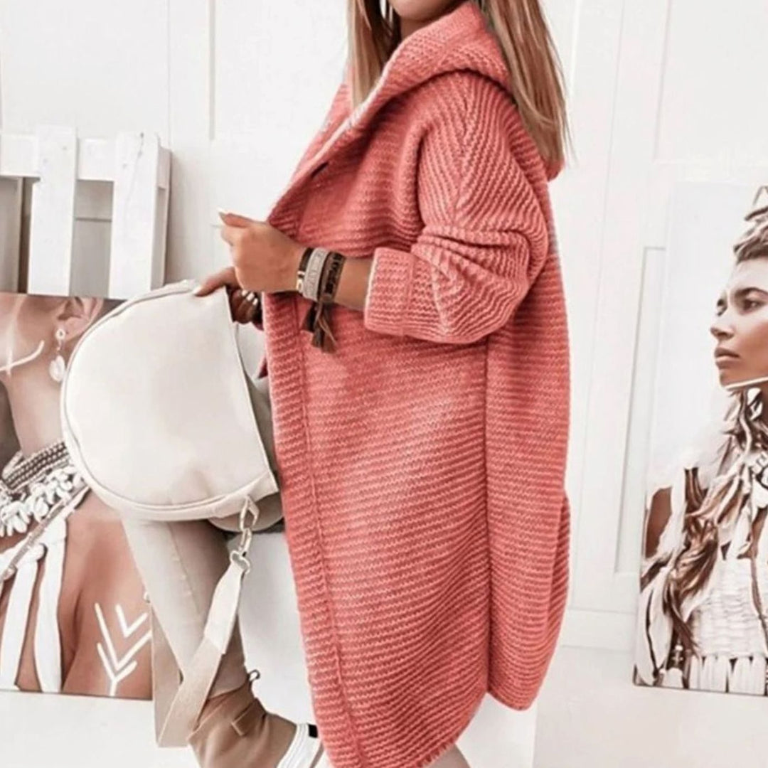 Women's Hooded Open-Front Textured Knit Winter Cardigan