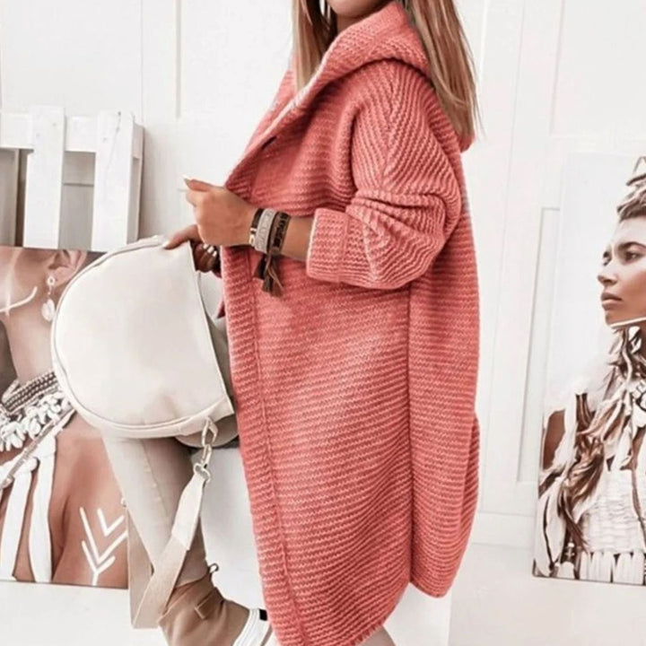 Women's Hooded Open-Front Textured Knit Winter Cardigan
