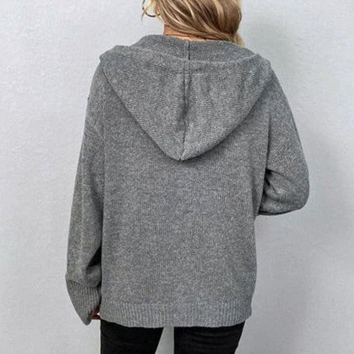 Women's Hooded Relaxed-Fit Button Cardigan Knit Sweater