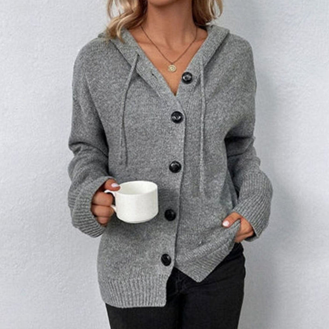 Women's Hooded Relaxed-Fit Button Cardigan Knit Sweater
