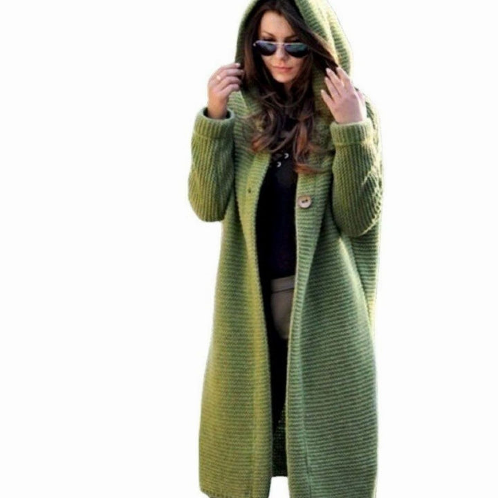 Women's Hooded Ribbed-Knit Long Maxi Cardigan