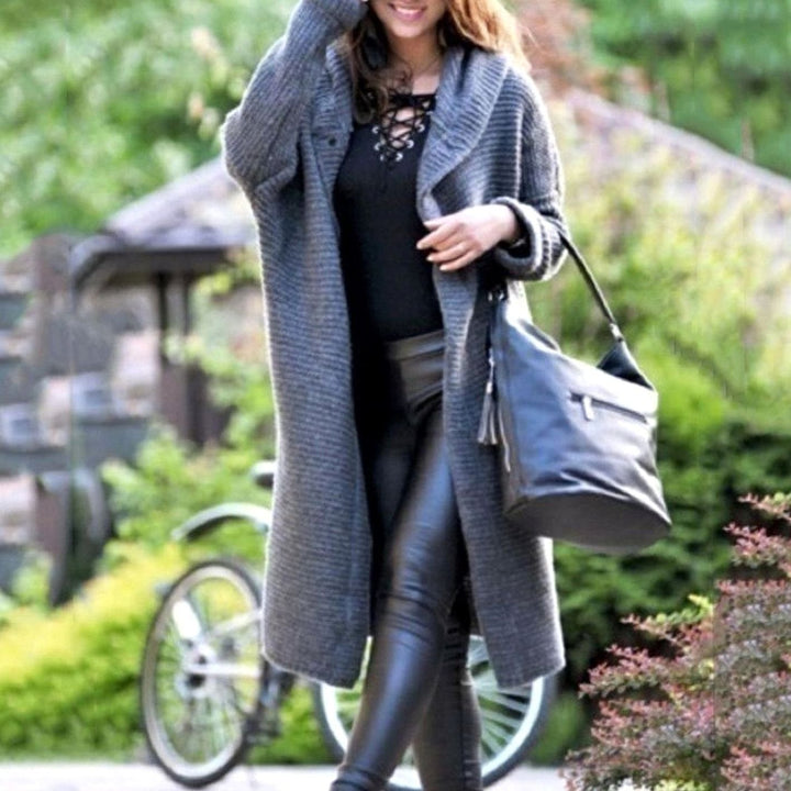 Women's Hooded Ribbed-Knit Long Maxi Cardigan - Gray