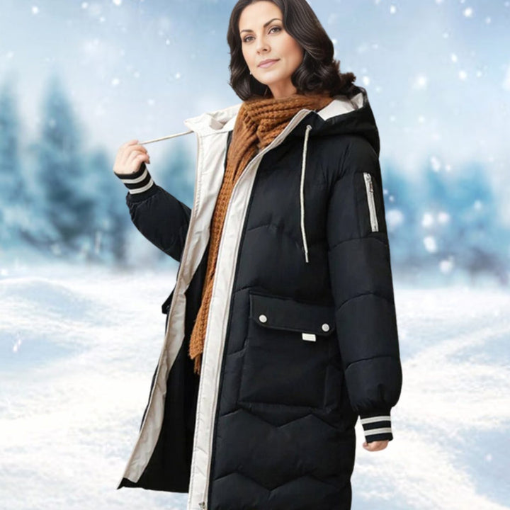 Women's Insulated Down Mid-Length Hooded Winter Coat - Black
