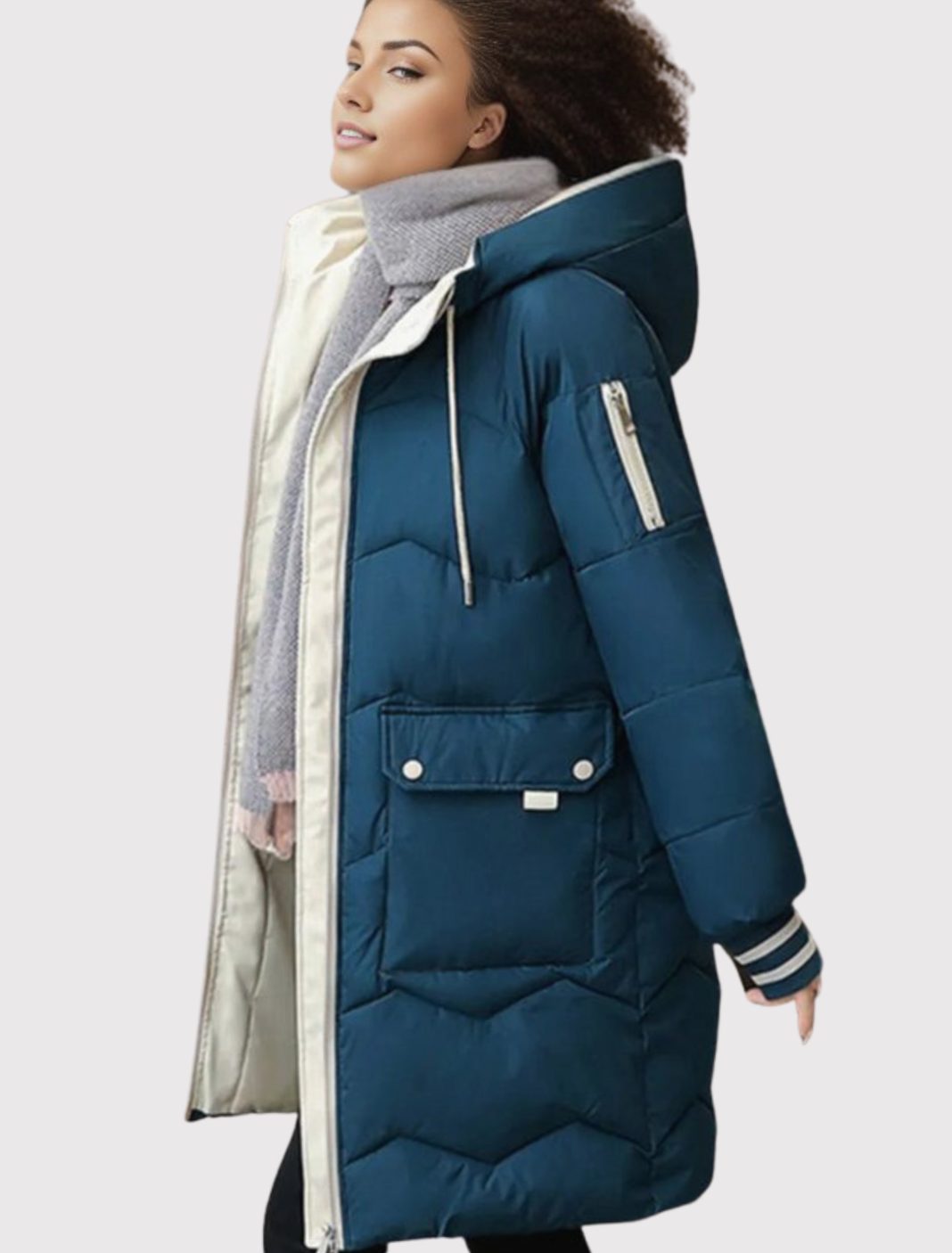 Women's Insulated Down Mid-Length Hooded Winter Coat - Blue